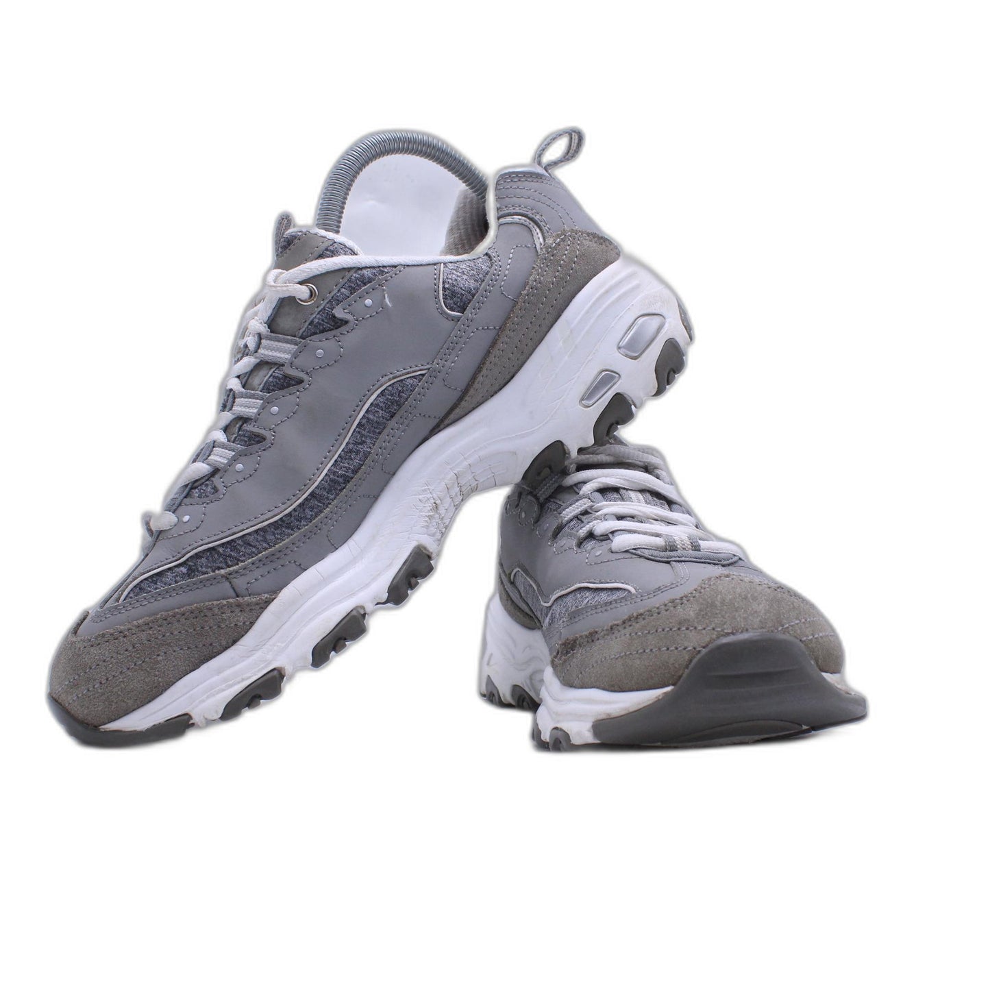 NEW Womens SKECHERS SPORT D'LITES ME TIME Grey LEATHER Shoes