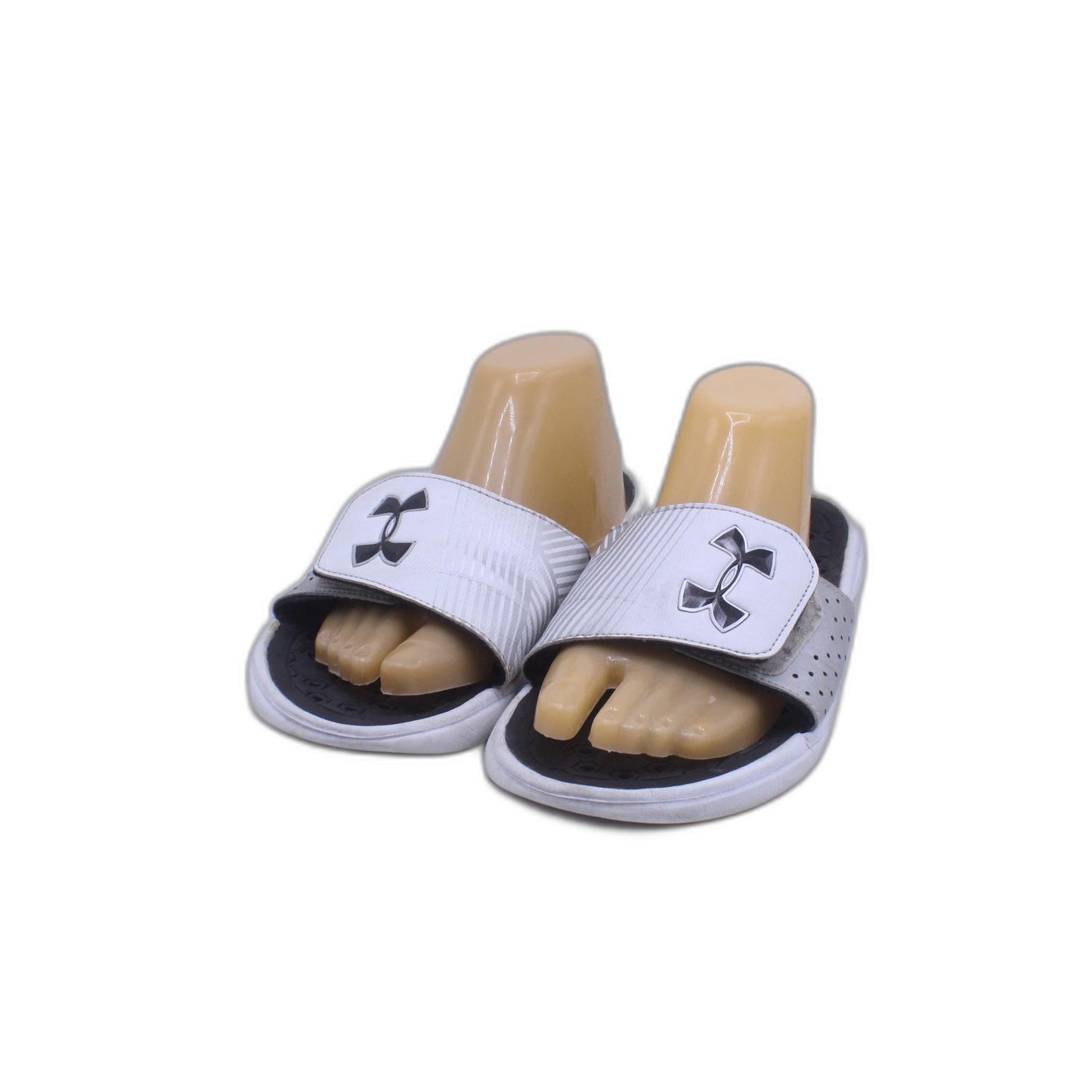 Under Armour Sandals Youth 7 Ignite VI Slides Foam Adjustable Strap White Black