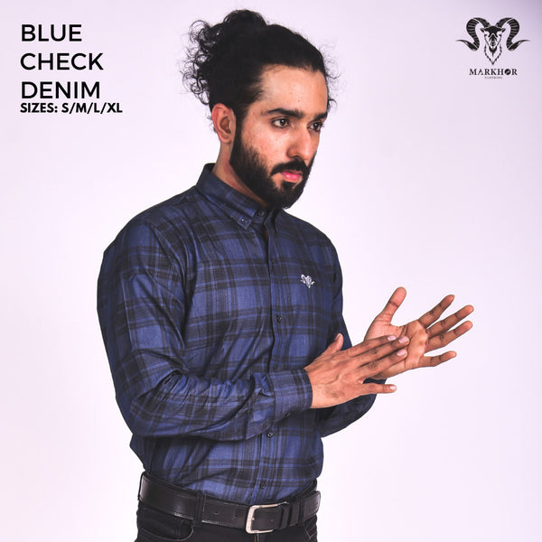 Markhor Clothing Blue Check Denim Shirt - SWAG KICKS